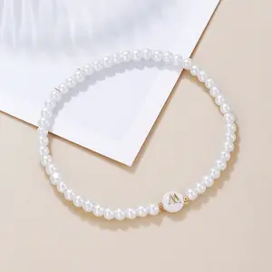 Plastic Pearl Round Beaded Stretch Bracelets for Women