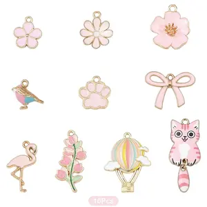 10Pcs 10 Styles Light Gold Plated Alloy Enamel Pendants
