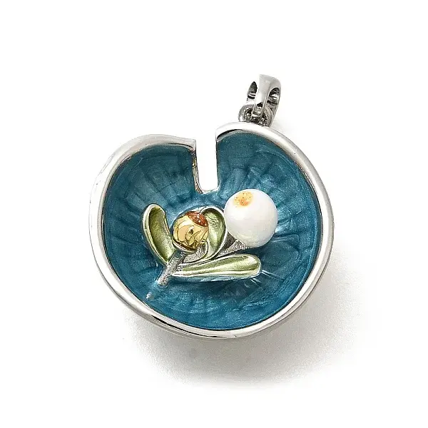 Brass Teal Enamel Leaf Pendants