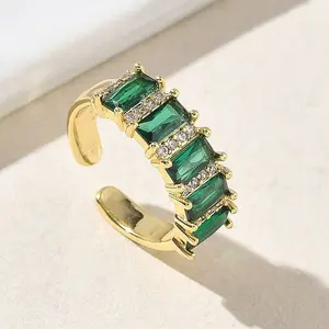 Brass Micro Pave Cubic Zirconia Cuff Open Rings for Women