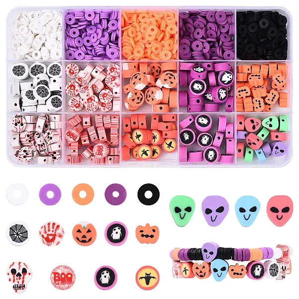15 Styles Halloween Theme Handmade Polymer Clay Beads