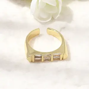 Brass Micro Pave Cubic Zirconia Cuff Open Rings for Women