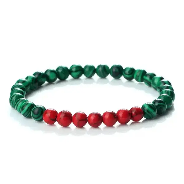 Synthetic Dyed Turquoise & Malachite Round Beaded Bracelets for Women
