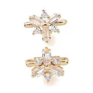 Brass Micro Pave Clear Cubic Zirconia 2-Loop Flower Spacer Bars