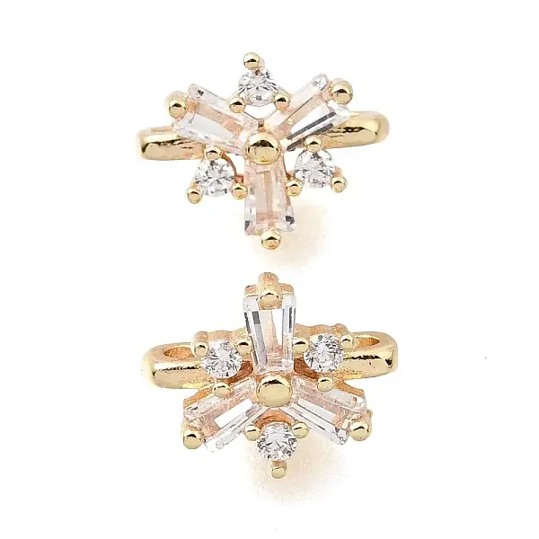 Brass Micro Pave Clear Cubic Zirconia 2-Loop Flower Spacer Bars