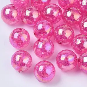 AB Color Transparent Crackle Round Acrylic Beads