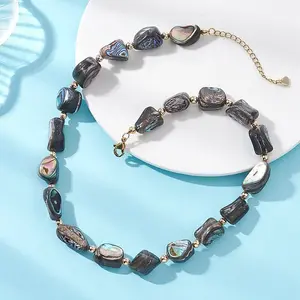 Natural Abalone Shell/Paua Shell Nuggets Beaded Necklaces
