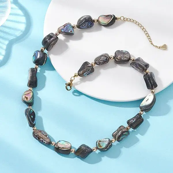 Natural Abalone Shell/Paua Shell Nuggets Beaded Necklaces