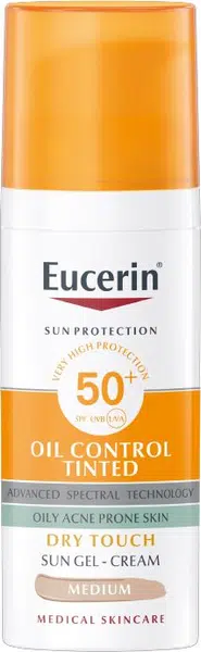 Eucerin Ochranný tónovací a zmatňujúci gélový krém na tvár SPF 50+ Sun (Oil Control Tinted Sun Gel-Cream) 50 ml Light