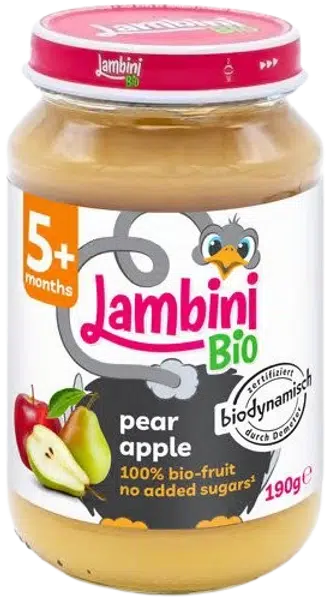 LAMBINI BIO Demeter příkrm hruška a jablko 190 g