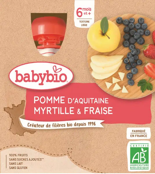 BABYBIO jablko borůvky jahody 4 x 90 g