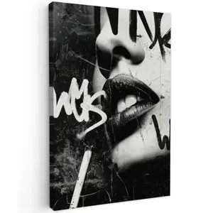 MuchoWow OBRAZ NA PLÁTNĚ Obličej - Ústa - Graffiti - Černá barva 20x30 cm