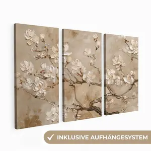 MuchoWow OBRAZ NA PLÁTNĚ 3dílná sada Béžová - Blossom - Moderní 60x40 cm