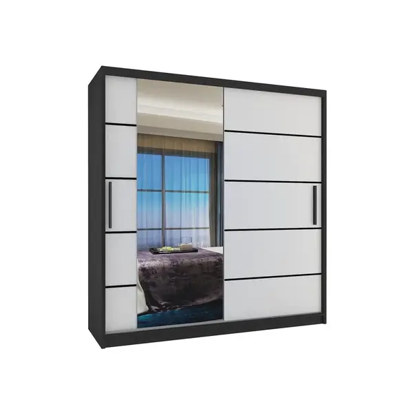 B BELINI GROUP POSUVNÁ SKŘÍŇ Verona MBP, Černá/Bílá Mat, 158 cm, se zrcadlem