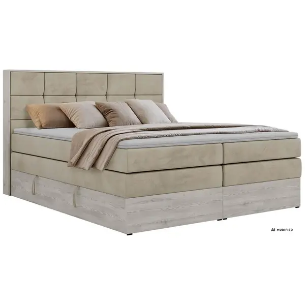 MKS POSTEL BOXSPRING ALNOR KING 200/200 - Béžová Samet - Topper Visco - H3