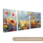 MuchoWow OBRAZ NA PLÁTNĚ 3dílná sada Květiny - Jaro - Barevné - Letní 90x40 cm