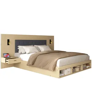 CHICFURN POSTEL 180/200 cm v dekoru světlého dubu s úložným prostorem, USB, Type-C a lampičkami