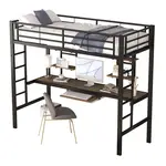 CHICFURN VYVÝŠENÁ POSTEL 90/200 cm v černé barvě se stolem a 2 policemi