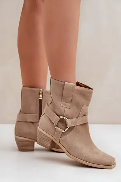 Boty z přírodní semišové kůže na podpatku Jasnobežové Zazoo