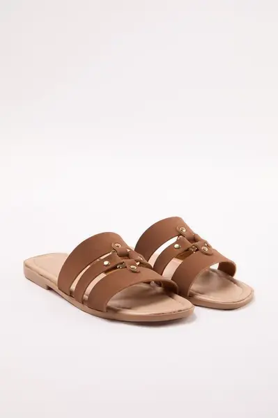Trendyol Tan Riveted Brown Banded Women's Slippers