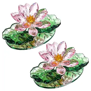 2Pcs Lotus Glass Sculpture Display Decorations