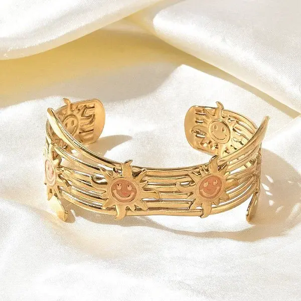 304 Stainless Steel Enamel Cuff Open Bangles for Women
