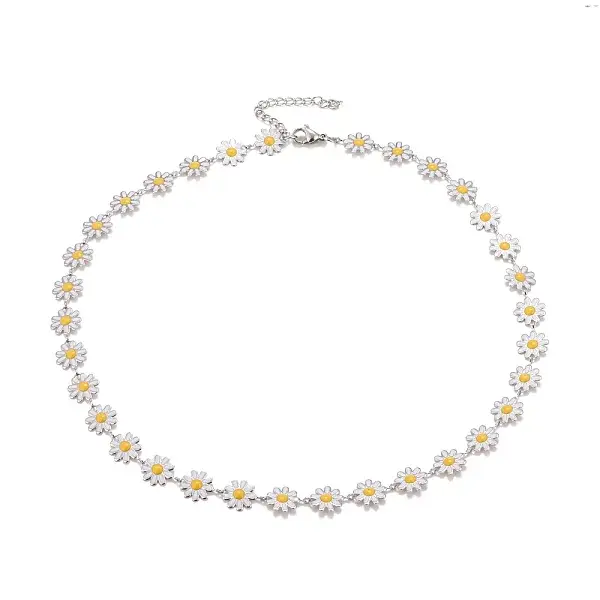 Enamel Daisy Link Chain Necklace