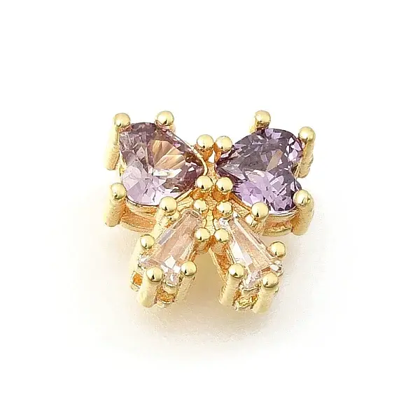 Bowknot Brass Micro Pave Cubic Zirconia Beads