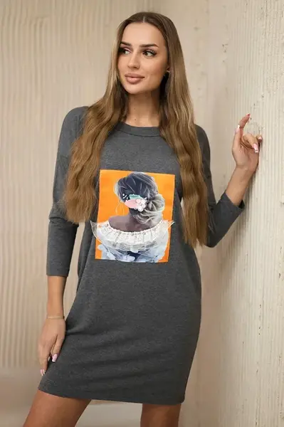 Šaty s grafikou 3D, krajka grafit