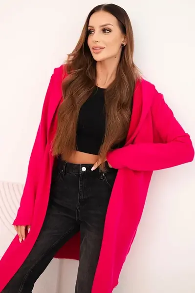 Kesi Dámská bavlněná bunda s kapucí a prodlouženým předním dílem fuchsie