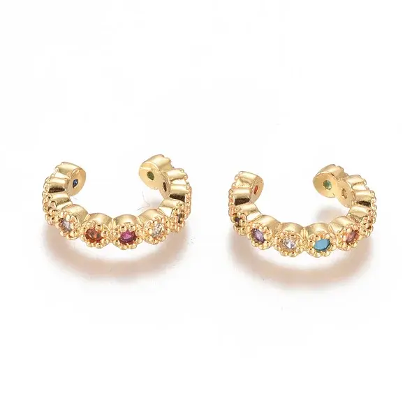 Golden Plated Brass Micro Pave Cubic Zirconia Cuff Earrings
