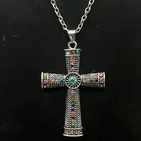 Platinum Alloy Rhinestone Cross Pendant Necklaces