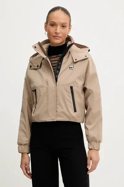 Bunda Karl Lagerfeld IKON béžová barva, přechodná, LWEMP606