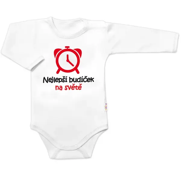 Baby Nellys Body dlouhý rukáv Nejlepší budíček na světě,  bílé vel.  86