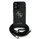 Zadní kryt Guess PU 4G Metal Logo Crossbody Popruh pro Apple iPhone 16, černá
