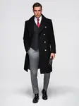 Ombre Elegant military double-breasted coat for men with wool - black
