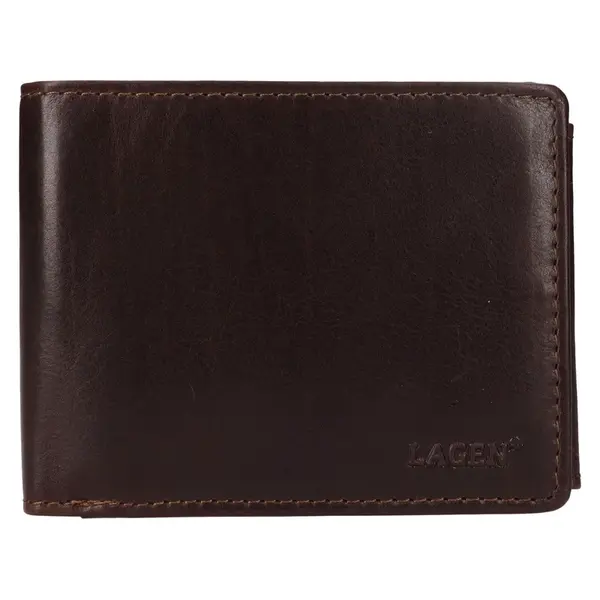 Pánská kožená peněženka Lagen Autom - tmavě hnědá