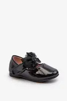 EVENTO Lakové dětské baleríny na suchý zip s mašlí černé Olessa