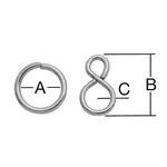 Krúžok + S-hák poniklovaný - A-30 mm, B-20 mm, C-3 mm - bal. 2+1