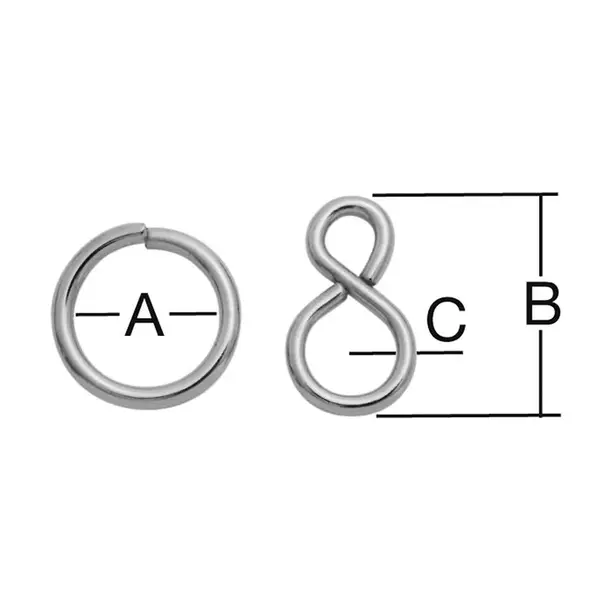 Krúžok + S-hák poniklovaný - A-30 mm, B-20 mm, C-3 mm - bal. 2+1