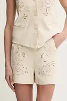 Ľanové šortky Twinset dámske, béžová farba, jednofarebné, vysoký pás, 251TP2162