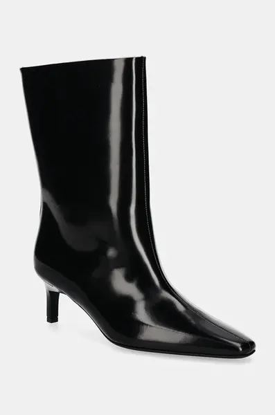 Kožené členkové topánky Calvin Klein HEEL MID BOOT 50 LTH