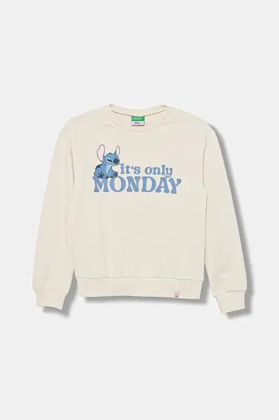 Dětská bavlněná mikina United Colors of Benetton béžová barva, vzorovaná, 3UNIC10Q6