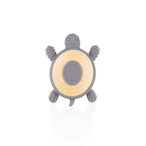 Silikonové dřevěné kousátko Turtle, Dove Grey