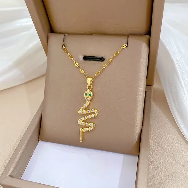 Brass Pave Full Cubic Zirconia Snake Pendant Necklaces