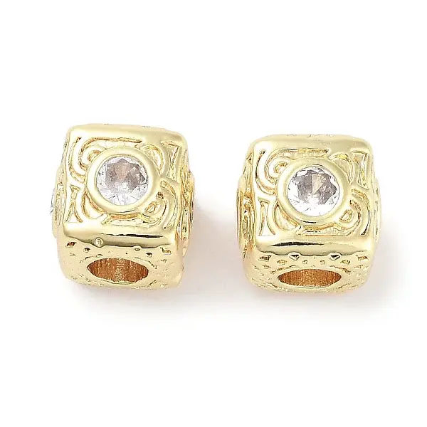 Brass Micro Pave Cubic Zirconia Beads