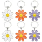 6Pcs 3 Colors Daisy Alloy Enamel Pendant Keychain