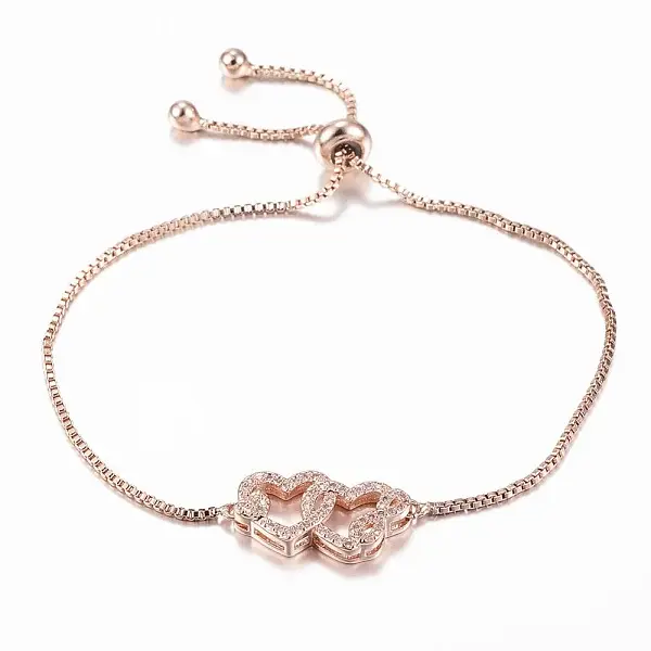 Adjustable Brass Micro Pave Cubic Zirconia Slider Bracelets