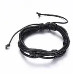 Adjustable Braided Cowhide Leather and Waxed Cord Multi-Strand Bracelets