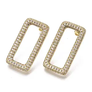 Brass Micro Pave Clear Cubic Zirconia Stud Earrings